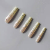 Vibeficant Progel Yellow Ombre Handmade Gel Press on Nails Extra Long Coffin Swirl with Rhinestone Design
